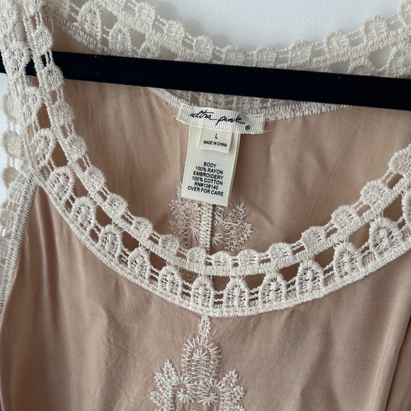 Elegant Lace Trimmed Embroidered Tan Top - Picture 2 of 4